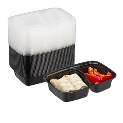 Immagine di Relaxdays Meal Prep Contenitori, Set 24 Lunch Box a 2 Scomparti, Scatola Riutilizzabile con Coperchio, Microonde, Nero, 5 x 22 15,5 cm