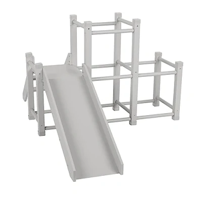Immagine di KiddyMoon Parco Giochi Con Scivolo In Legno Per Bambini Giocattolo Montessori Rampa Di Arrampicarsi I Piccoli Set Attività, Grigio