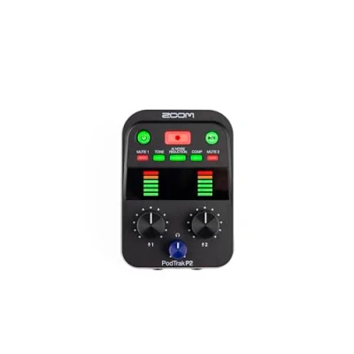 Immagine di Zoom P2 PodTrak Registratore Podcast Portatile, Mixer Podcasting e Interfaccia per Registrazioni Mobili in Qualità Audio Professionale, 2 Ingressi Microfono USB, Nero