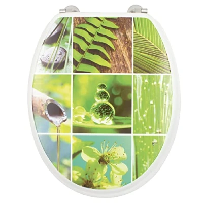 Immagine di Gelco Design Sedile WC in bambù, MDF, Colore: Bianco/Verde, 46,5 x 37 5 cm