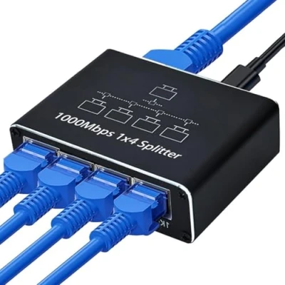 Immagine di Switch Ethernet 4 Porte, 1000 Mbps, Gigabit Sdoppiatore da 1 a per Computer, Hub, Switch, Router, Set Top Box, TV Digitale, ECC.