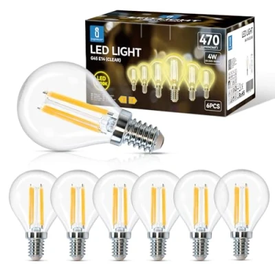 Immagine di Aigostar Lampadine a Filamento LED E14,Luce Calda 2700K, 4W,Equivalenti 40 W, 470 Lumen, Angolo di Apertura: 360,Non Dimmerabile,G45,Confezione da 6 Unità