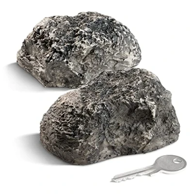 Immagine di com four® 2X Pietra Chiave Little Rock Finta con Scomparto Segreto Roccia Artificiale per Geocaching Nascondiglio in Aspetto Manichino di Masso