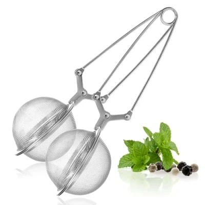 Immagine di COM FOUR® 2x Infusore per il tè a forma di sfera in acciaio inossidabile 304, filtri sfuso, pinze gli amanti del (02 pezzi Ø 6,5 cm)