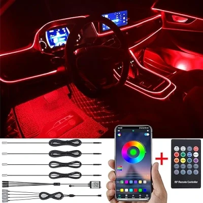 Immagine di TABEN Kit luci Atmosfera per Auto Sincronizzazione Musicale Multicolore 16 Milioni Colori 5 Metri Illuminazione Ambientale vano Piedi USB in Fibra Ottica, Telecomando RF e Controllo App Bluetooth