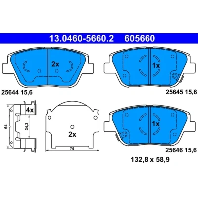 Immagine di ATE 13.0460 5660.2 Kit pastiglie freno con segnalatore acustico usura lamierino anticigolío accessori KIA: Optima / K5