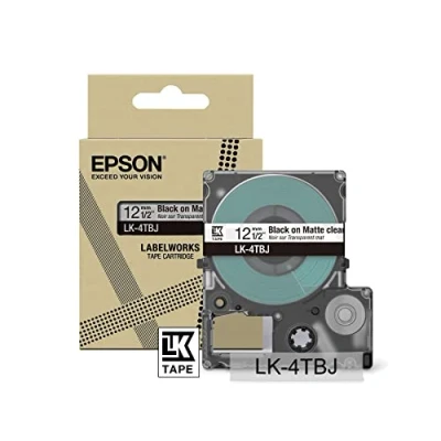 Immagine di Epson LabelWorks LK 4TBJ Cartuccia a nastro per etichettatura compatibile con LW C610 e C410 Trasparente opaco/Nero 12mm