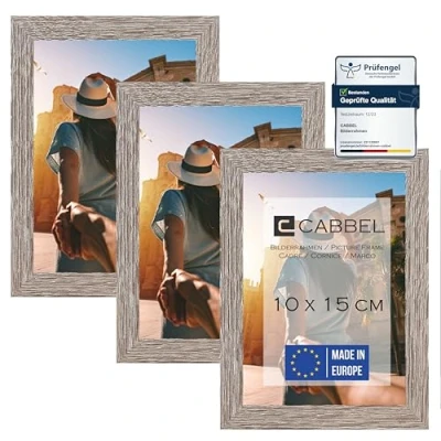 Immagine di CABBEL Set di 3 cornici 10x15 in Legno MDF con Vetro Acrilico infrangibile Rovere scuro