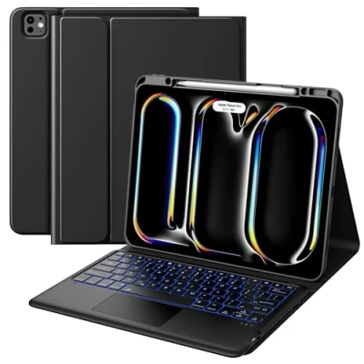 Immagine di MoKo Custodia per iPad PRO 13 Pollici con Tastiera Bluetooth Staccabile, Retroilluminata e Touchpad, 2024 Portapenne,Nero