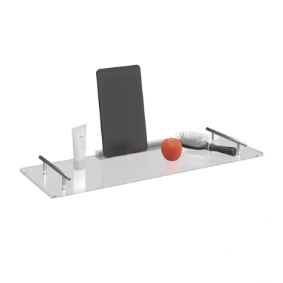 Immagine di Relaxdays Mensola per Vasca da Bagno, Vassoio in Acrilico, LxP 68x23 cm, Tavola con Supporto Tablet, Trasparente, Ferro