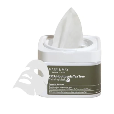 Immagine di Mary&amp;May Cica Houttuynia Tea Tree Maschera Calmante 30ea Foglio Salviette, Maschera, Cura della pelle coreana, Salviette per maschere in foglio, Mask Sheet EWG Green