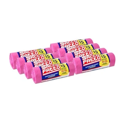 Immagine di 120 Sacchi Spazzatura Rosa, Sacchetti Plastica con Manici a Shopper, 55x65cm, Trasparenti Super Resistenti, Spazzatura, Raccolta Differenziata, Differenziata Esterno