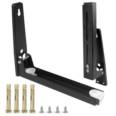Immagine di Frevoitna 2 Pezzi Supporto Microonde con Viti, Forno in Acciaio Inox, per Pieghevole, Misura Regolabile Mensola Microonde, Carico Massimo 40 Kg
