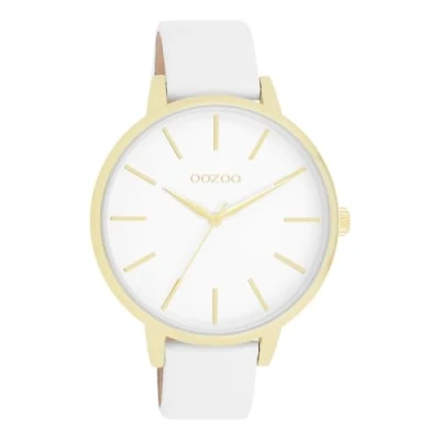 Immagine di Oozoo Timepieces Orologio da polso donna con cinturino in pelle, di alta qualità, donna, elegante, analogico, rotondo, bianco, cinghia