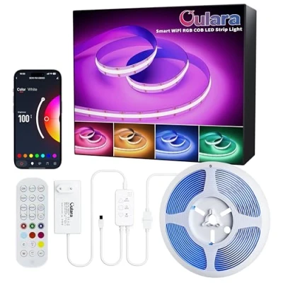 Immagine di OULARA striscia LED RGB COB da 6 m, dimmerabile, DC24 V, WiFi, funziona con Alexa/Google Assistant/Tuya, flessibile multicolore per TV, camera letto, feste fai te