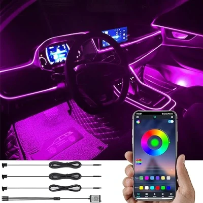 Immagine di TABEN Kit di Illuminazione Ambientale per Auto 4m Fibra Ottica 64 Colori Controllo APP USB Luce Atmosfera Auto, Fai da Te 16 Milioni RGB Sincronizzazione Musicale Interni