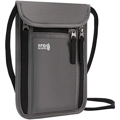 Immagine di KEAFOLS Portadocumenti da Collo Borsello con Custodie Protettive RFID, Portafoglio Сollo per Carte di Credito e Passaporto (Grigio)