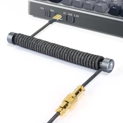 Immagine di MAMBASNAKE Cavo a Spirale Tastiera Custom e Metal Aviator Cable Winder Set Asta Fissa per Aviatore Cavi + Braided USB C Keyboard con in Oro 24K Gaming Keyboar/Smartphone Grigio