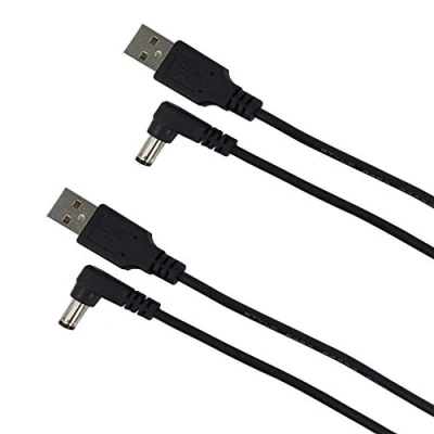 Immagine di DZYDZR 2 cavi di alimentazione da 5 V USB A DC 2,1 mm/5,5 mm cavo adattatore jack tipo L 1 m/3 ft nero
