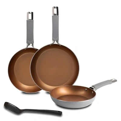 Immagine di BERGNER LOJA REECO Set di 4 padelle (18, 22, 26 cm) + spatola scanalata. Alluminio forgiato Rivestimento antiaderente Manico ergonomico Compatibile con l&#039;induzione