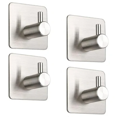 Immagine di CYILIUEN Confezione da 4 ganci autoadesivi bagno per cucina, asciugamani, chiavi, argento 1407B1