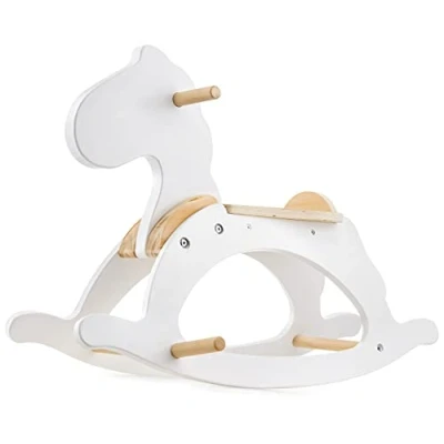Immagine di Mamabrum Cavallo a Dondolo in Legno Bianco, Classico e Chic, Giocattolo per Bambini Bambine Partire da 1 Anno
