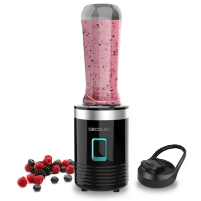 Immagine di Cecotec Frullatore Portatile Individuale Power Titanium 300. 350W, Trita Ghiaccio, 4 lame Con Rivestimento in Titanio Nero, Parti Lavabili Lavastoviglie, un Solo Tocco, 600ml