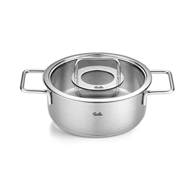Immagine di Fissler Pure Collection Pentola per arrosto in acciaio inox (diametro 20 cm, 2,4 L) con coperchio metallo, scala graduata interna, compatibile induzione