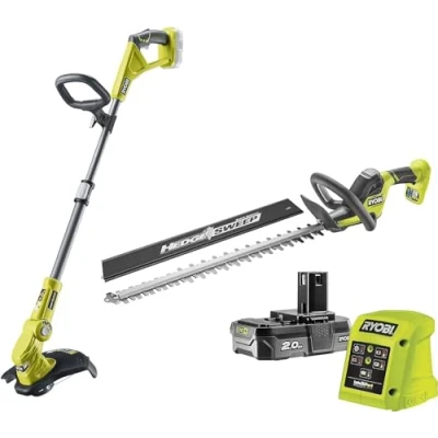 Immagine di Ryobi RY18LT18HTA 120, Set Due Utensili a Batteria 18V, Tagliabordi + Tagliasiepi 1 al Litio 2.0Ah Caricatore
