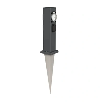 Immagine di ledscom.de Polly presa a colonna da giardino con picchetto terra per esterni, IP44, 3 vie timer/timer, antracite, quadrata, 38cm