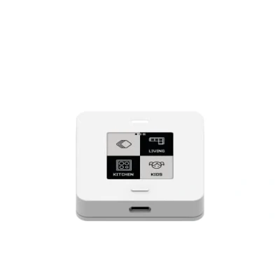 Immagine di myStrom WiFi Button Max, pulsante e app Smart Home, display Paper, 4 pulsanti, SONOS. Sensori per temperatura umidità. Bianco