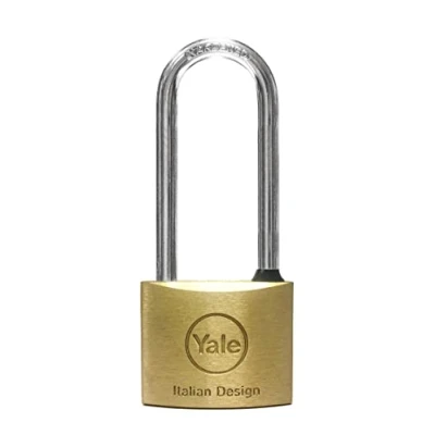Immagine di YALE Lucchetto in ottone Y1130025080X, larghezza corpo 30 mm, arco lungo acciaio carbonitrurato da 11 con anello gomma per proteggere i meccanismi interni, fornito 2 chiavi