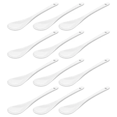 Immagine di WELLGRO Cucchiaio per uova in porcellana bianca, cucchiaino da caffè, tè, dessert, portauova, posate, diverse quantità a scelta, quantità: 12 pezzi