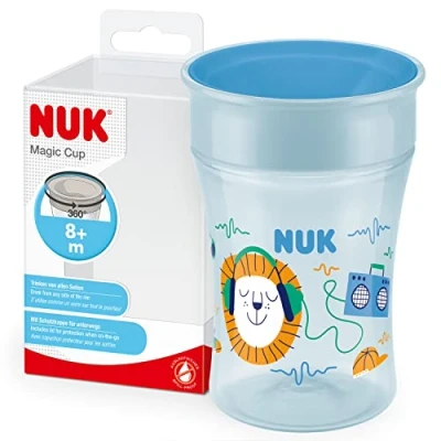 Immagine di NUK Magic Cup Bicchiere Antigoccia Bordo Anti rovesciamento A 360 8+ Mesi Senza Bpa Riccio Blu, color Leone ( Blu), 230 ml