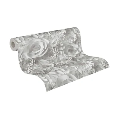 Immagine di A.S. Création Carta da parati non tessuta floreale 3D in Grigio e Bianco per diverse stanze tessuto 10,05 m x 0,53