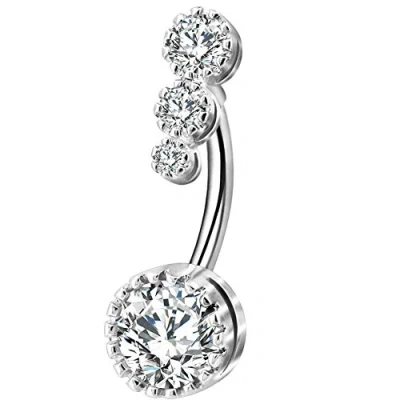 Immagine di OUFER 14G Piercing Ombelico Acciaio Chirurgico 316L Round CZ Argento Palline Navel Ring Belly Bar Semplice Gioiello Donna 10mm