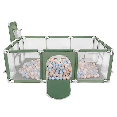 Immagine di Selonis Recinto Per Bambini Con 400 Palline 6 Cm, Playground Box, Verde: Beige Pastello/Blu Pastello/Bianco