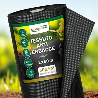 Immagine di Moorland Telo pacciamatura 50m² Anti Erbacce permeabile Gardur 1m di Larghezza Resistente agli Strappi 100% Reciclabile ai Raggi UV per Giardini e terrazze