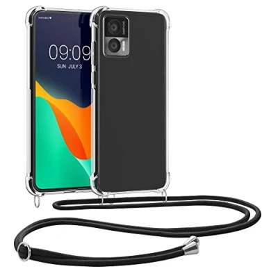 Immagine di kwmobile Custodia Compatibile con Motorola Edge 30 Neo Cover Back Case in Silicone TPU Protezione Smartphone Cordino trasparente/nero