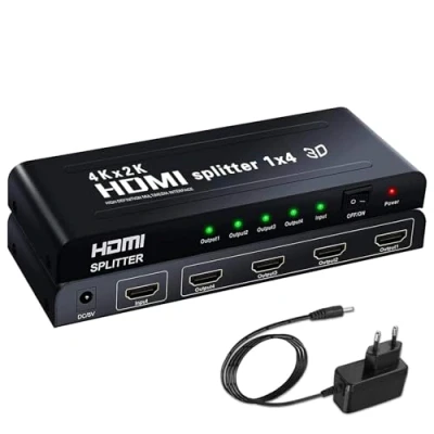 Immagine di Splitter HDMI 1 in 4 Out,1x4 Sdoppiatore Divisore Duplica per Monitor 4K@30Hz Supporta HDCP, 3D, 1080P