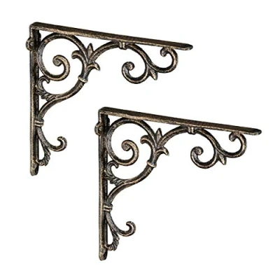Immagine di Relaxdays mit 2 Regalhalterungen Staffe per Mensole, Set da Supporti dal Design Barocco, Reggimensola Angolari Scaffali, Vintage, Bronzo, Ghisa, pz