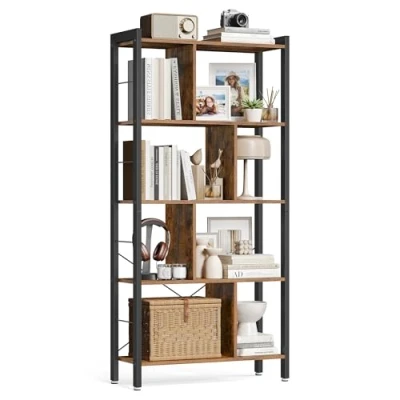 Immagine di VASAGLE libreria, libreria Soggiorno, Grande scaffale portaoggetti a 4 Piani, per Studio in Ufficio, Stile Industriale, Facile Montaggio, Struttura Acciaio, Marrone Rustico e Nero LBC12BX