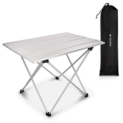 Immagine di Navaris Tavolo Pieghevole in Alluminio Tavolino Portatile Ripiegabile con Borsa da Trasporto 1,24kg Esterno Spiaggia Giardino Campeggio Balcone