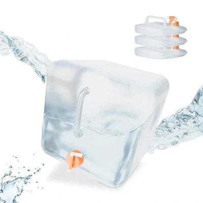 Immagine di Relaxdays Tanica da Campeggio Pieghevole, Set 4, con Rubinetto, Plastica Senza BPA, 20 Litri, Trasparente Arancione