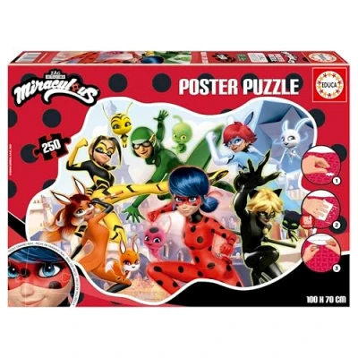 Immagine di Educa Poster Child Puzzle di 250 pezzi con una particolare forma esterna e grandi dimensioni: 100 x 70 cm Coccinella. Contiene la colla Fix (19970)