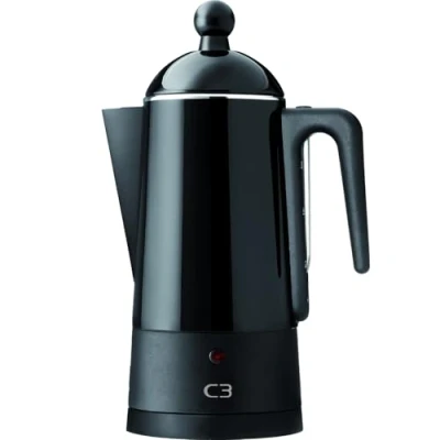 Immagine di C3 30 30254 Caffettiera di design con filtro percolatore eco, capacità 2 6 tazze, in acciaio inox laccato, colore: nero