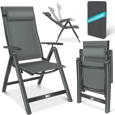 Immagine di KESSER® Sedia da giardino con schienale alto, braccioli, in alluminio, cuscino, regolabile 7 posizioni, resistente alle intemperie, pieghevole, 1 pezzo, Antracite
