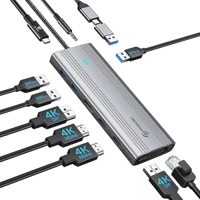 Immagine di PHIXERO Displaylink Dock 10 in 1 USB C Docking Station 2 Monitor 4K @60Hz per Mac M1/M2, Windows, con cavo 1, HDMI e DisplayPort, 100 W PD, 3 3.2 [10 Gbps], Ethernet, audio