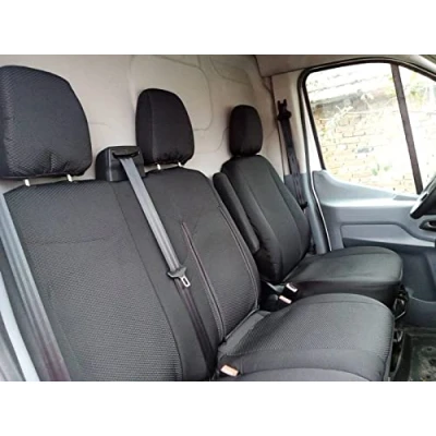 Immagine di Coprisedili anteriori 2+1 in tessuto nero progettato per adattarsi a Ford Transit Custom dopo il 2015, cabina piccola guida sinistra