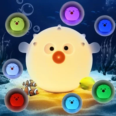 Immagine di Euakee Pufferfish Lampada Notturna, Notturna Bambini, 7 Colori Luce Tocco Portatile 1200mAh Batteria Lampada&amp;Timing Bambini Camera Decorazione Regalo per Bambino